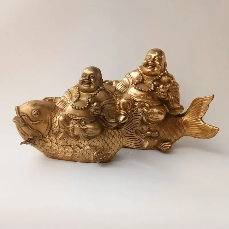 

Supply Pure Brass Big Belly Maitreya Buddha Crafts Ornaments Goldfish Sending Blessing Feng Shui Fortune Smiling Buddha Decorati