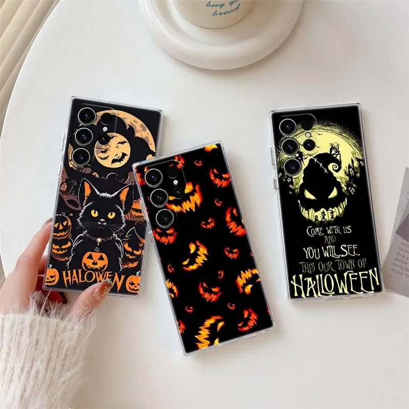 

Horror Black Halloween S25FE Clear Case For Samsung Galaxy S25 S24 S23 Ultra S20 S21 FE S22 Plus A56 A36 5G A17 A07 Phone Cover