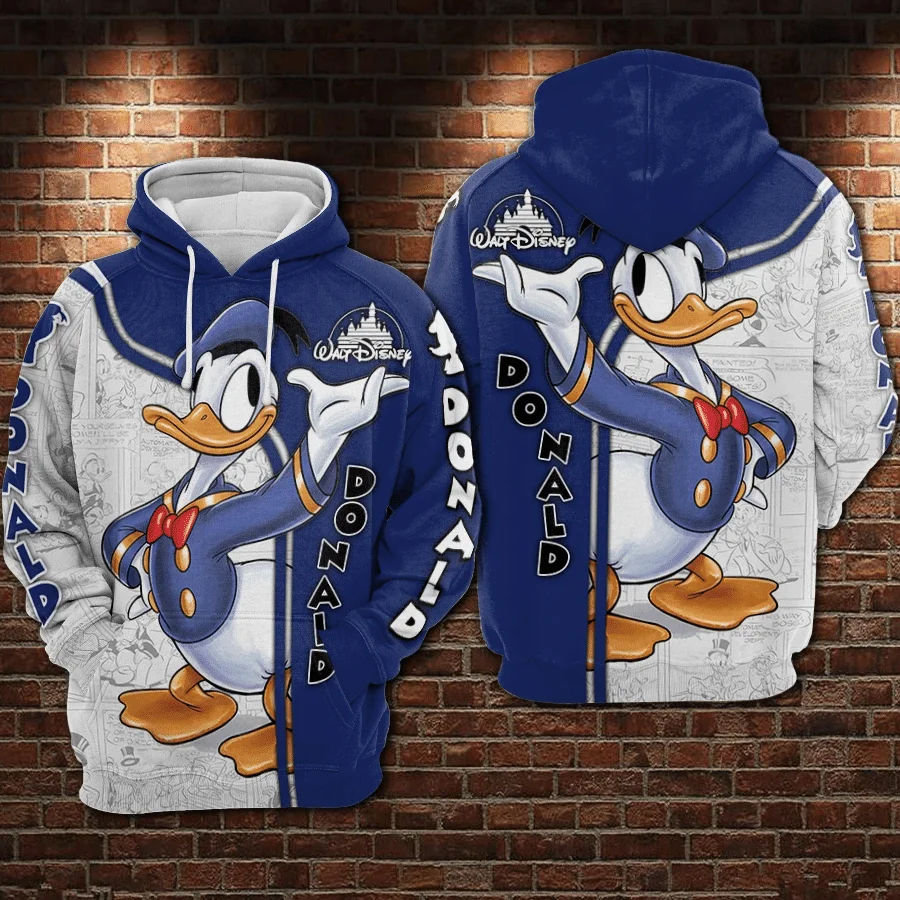 Donald Duck Disney Unisex Cartoon Graphic 3D Hoodie Retro Casual Zip Hoodie