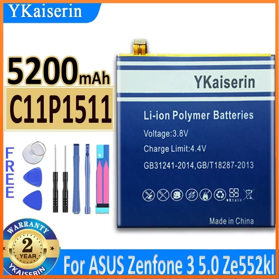 5200mAh YKaiserin Battery C11P1511 For Asus ZenFone 3 ZenFone3 Ze552kl Z012da/e High Quality Bateria~In Stock+Gift Tools Bateria