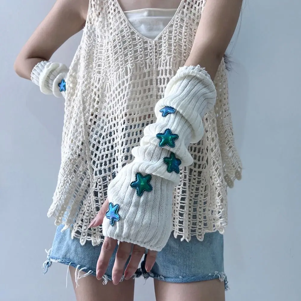 Guantes de punto de estrella de Color sólido Simple, calentadores de brazo góticos Y2k que mantienen el calor, guantes sin dedos estilo Lolita, ropa de calle