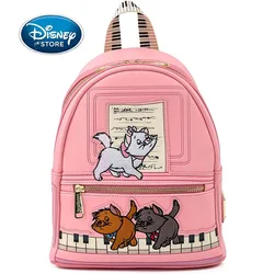 Disney Mary Cat Aristocats Piano Kitties Womens Double Strap Shoulder Bag Purse PU Leather Backpack For Student Girl