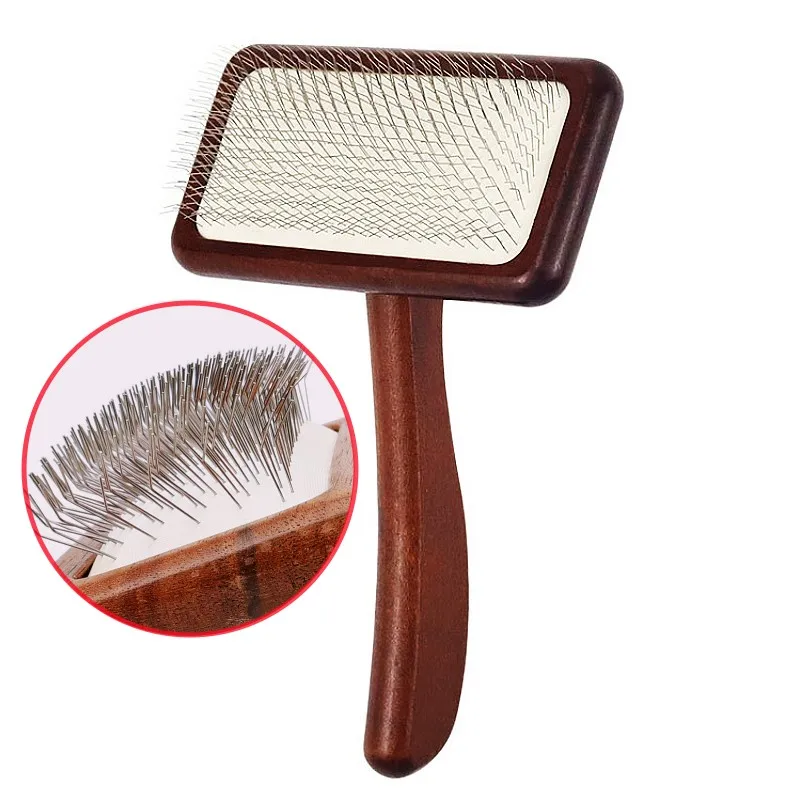 Cepillo de madera maciza para perros y gatos con mango cómodo