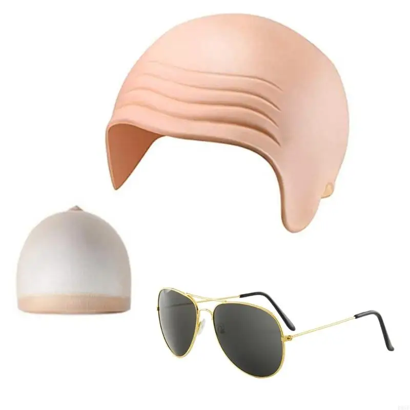 B95F 할로윈 대머리 모자 남성 여성 라텍스 메이크업 대머리 가발 모자 선글라스