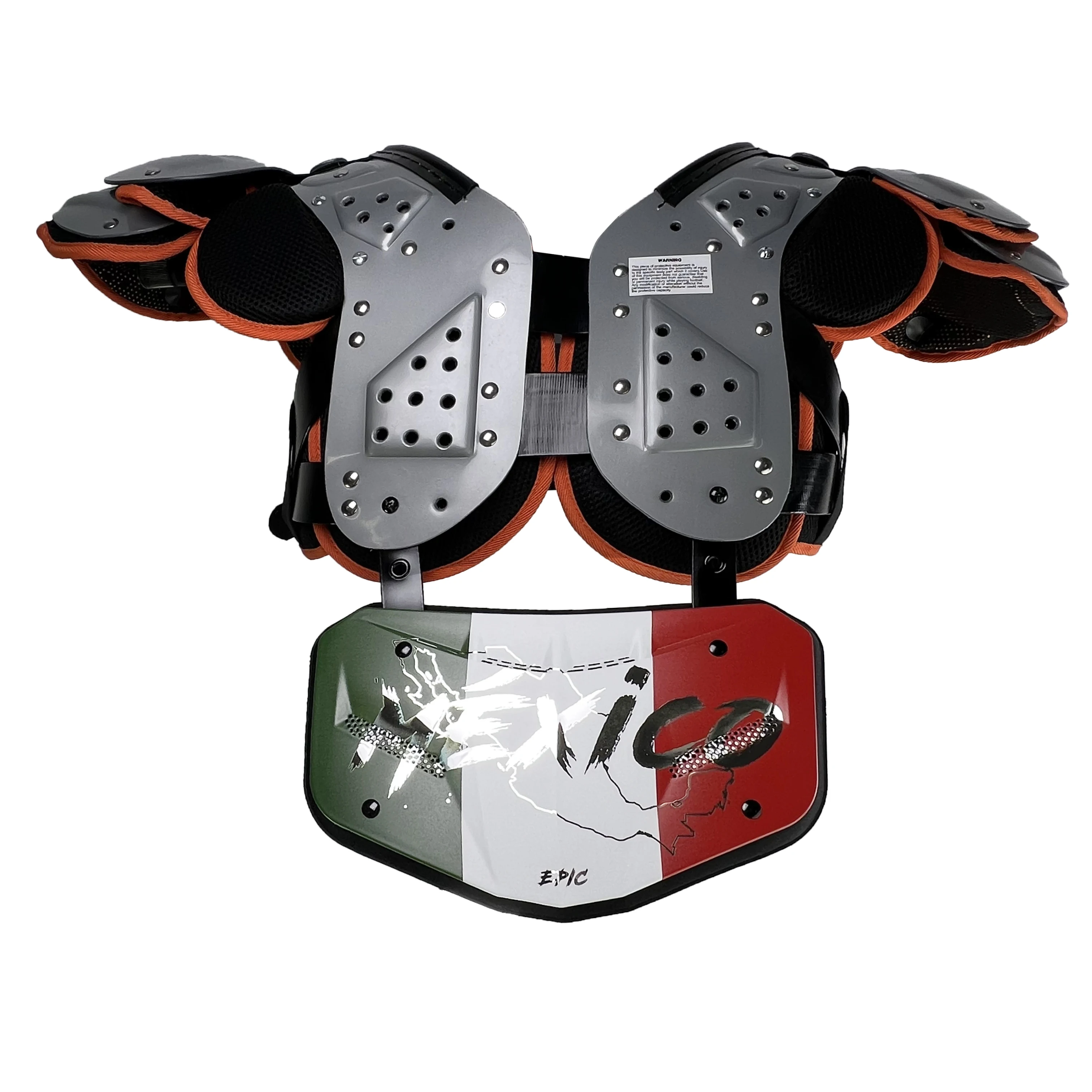 American Football Back Plates for Youth and Adult Mexico Flag Chrome Rugby Back plate Back Pads