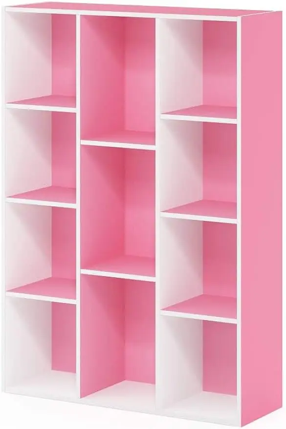 Luder Estante para Armazenamento de Livros, Branco e Rosa, 11 Cubos