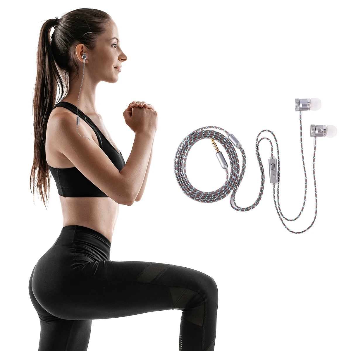 

1Set Wire-Controlled Bass in-Ear Headphones Microphone Durable Ergonomic Comfort-Fit Lightweight Grey in-Ear Type Earphone
