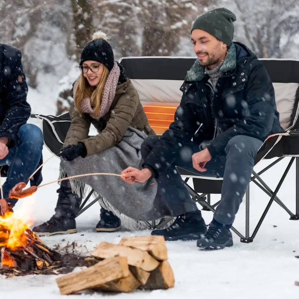 Portable Insulated Loveseat with Cup and Wine Holders, Dual Power Banks, Black & Gray