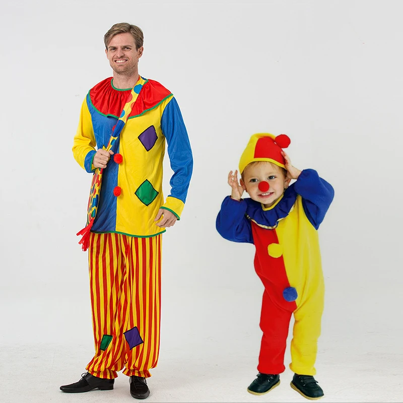 Adult Clown Tops Pants Patch clothes Kids Carnival Clown Jumpsuit Circus Cosplay Halloween Costumes Children Baby Birthday Party