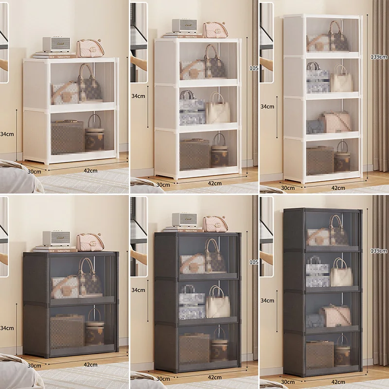 3/4/5 Layer Dustproof Storage Cabinet Large Capacity Multifunctional Storage Shelf with With Clear Flip Door for Bags Toys Books