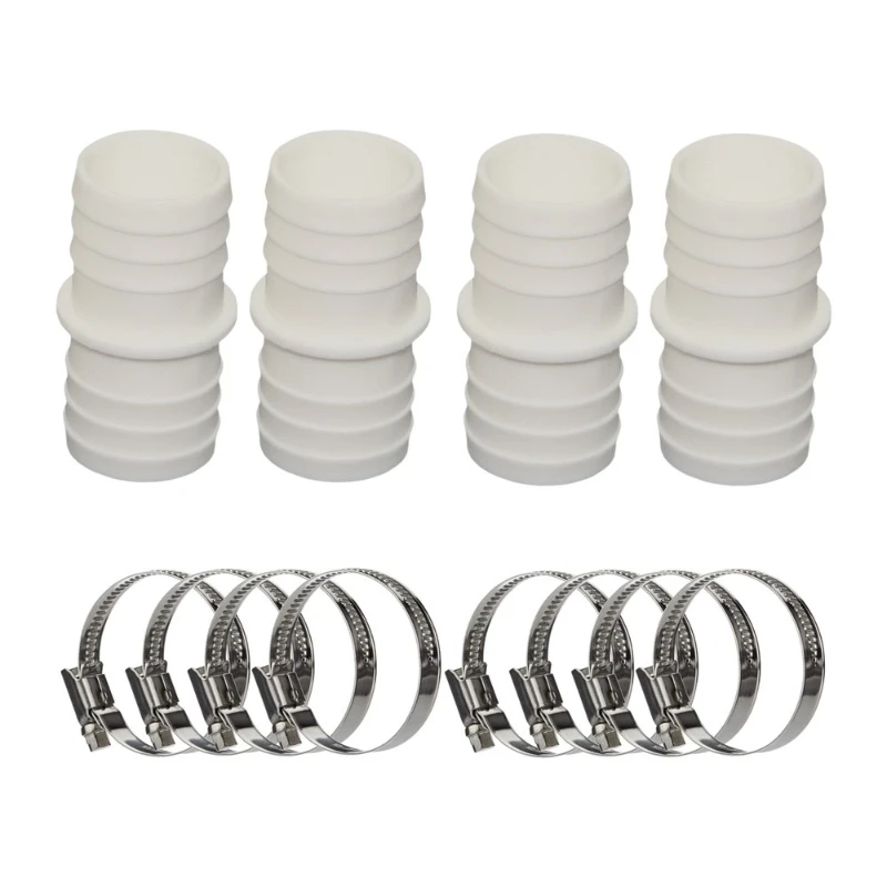4pcs Hose Connector with 8pcs 38mm Hose Clamps Sets Swimming Pool Nozzle Hose Connector Adapter for Pool Garden and Aquarium