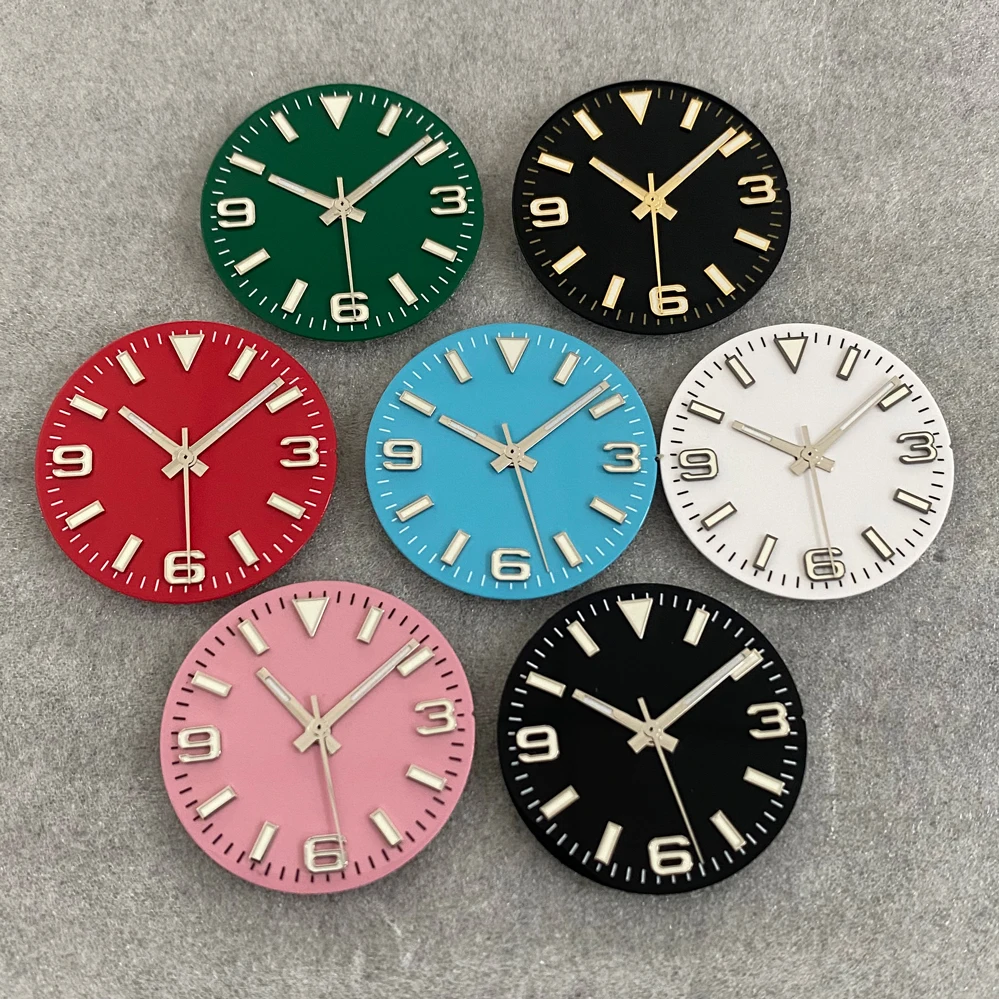 28.5mm Watch Dial + Watches Hands Green Luminous Modified 369 Nail Men\'s Watch Faces Accessories Fit NH35/NH36/4R/7S Movement