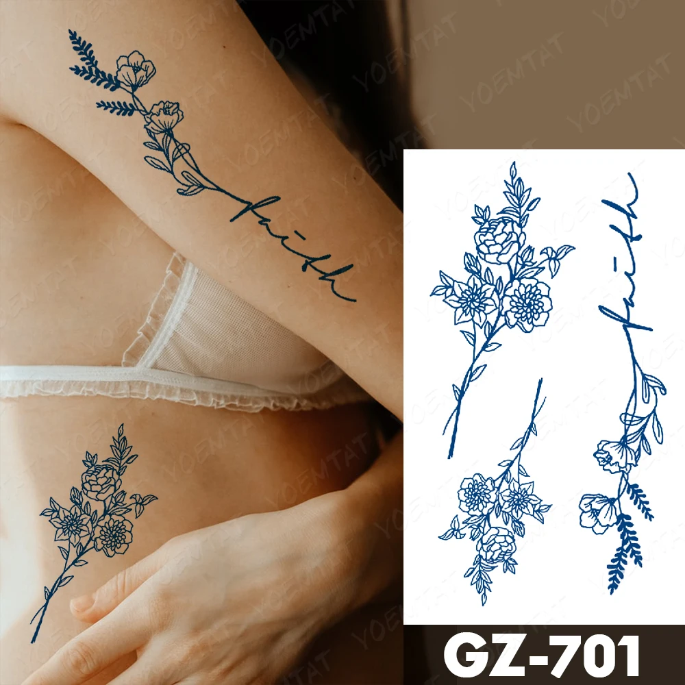 Genipin Herbal Waterproof Temporary Tattoo Sticker Flower Whale Butterfly Juice Lasting Ink Semi-Permanent Body Art Fake Tatoo