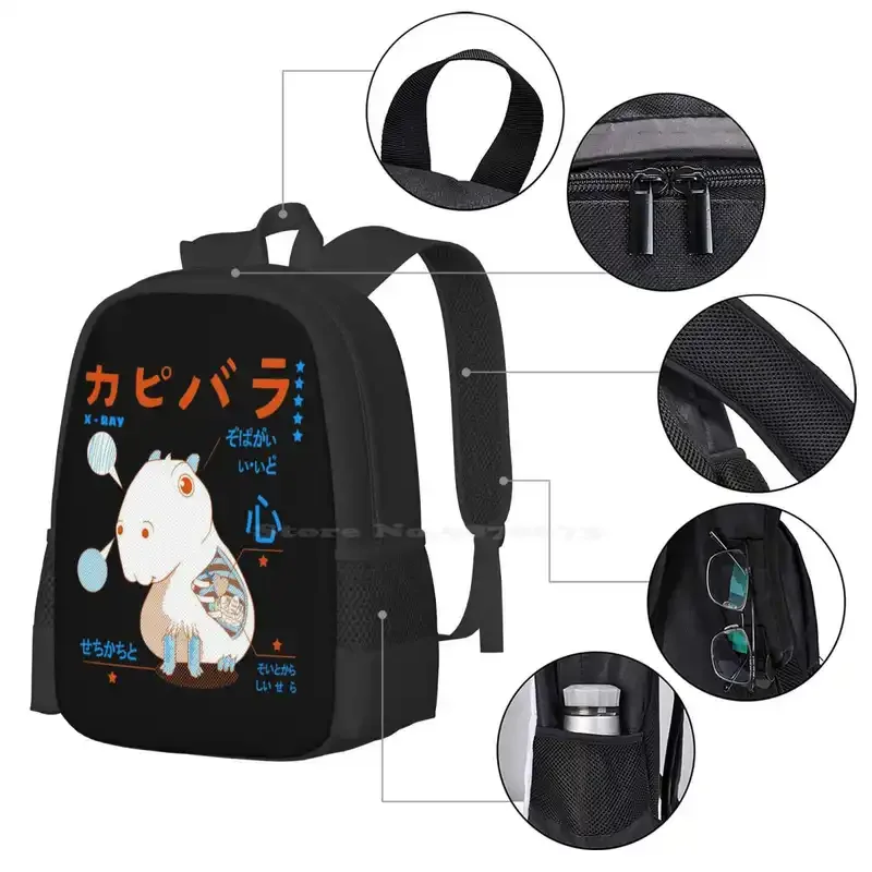 Capy X-Ray Hot Sale Schoolbag Backpack Fashion Bags Rafaellima7 Kawaii Capybara Pet Guinea Pig South America Capybara Stuff