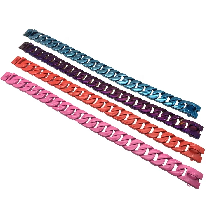 

China Wholesale Hot Sale Large Breed Bulldog Dog Harness pink Red Blue Green High Quality Stainless Steel Cuban Link Dog Collar