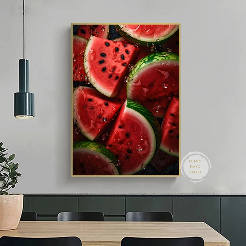 Fresh Fruit Strawberry Watermelon Lemon Peach Strawberry Tomato Red Wine Poster Canvas Paintings Wall Art Kitchen Home Decor