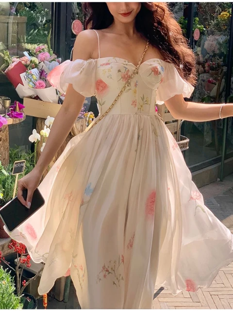 Party Summer Dresses Flowy Vintage Prom Elbise Chic Holiday Beach Boho Vestidos Fashion Floral Print Princess Elegant Midi Dress AliExpress