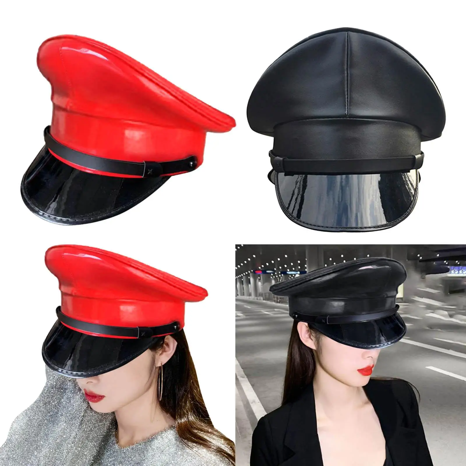 Hat Artificial Leather Military Hat for Stage Performance Men Women