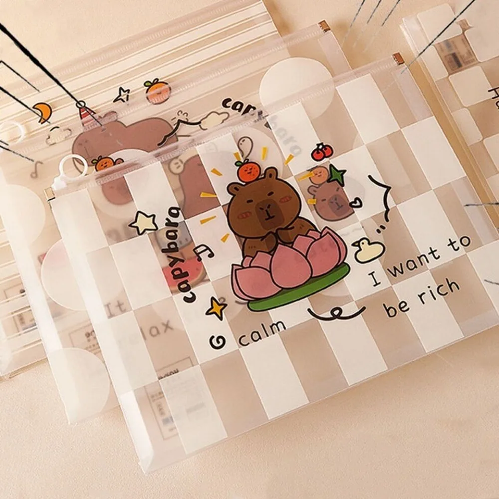 Transparent Capybara A4 File Bag New Waterproof School Suppllies Pull Edge Bag Large Capacity Zipper Style File Folder Student