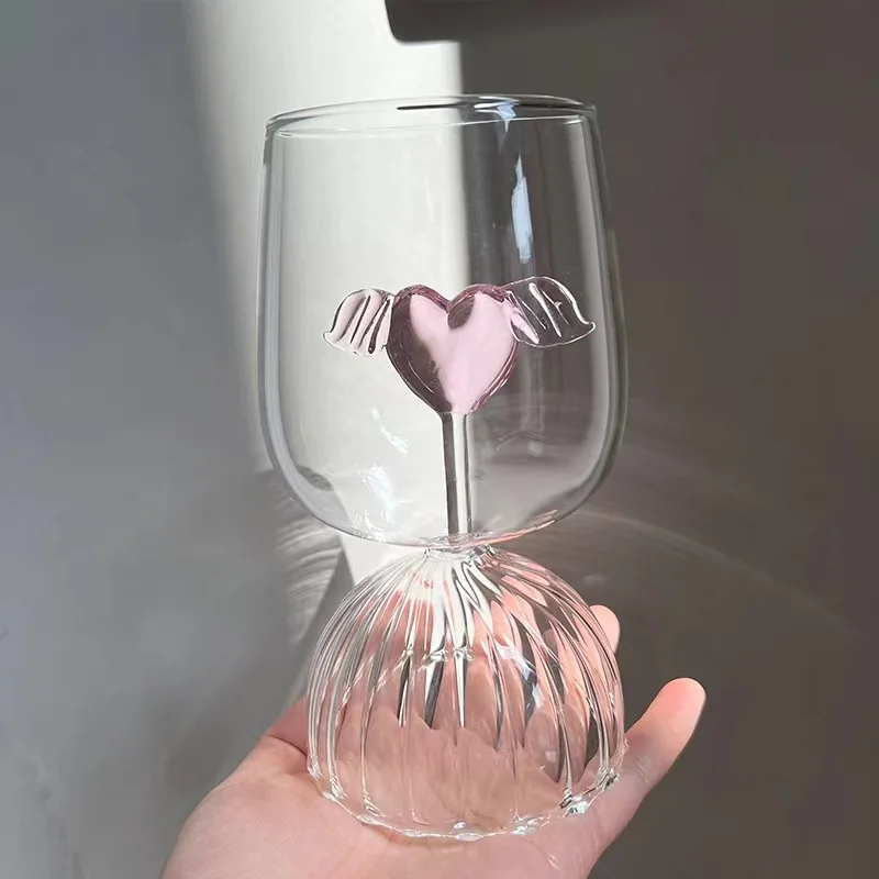 

Red Wine Cups Drinkware Valentine's Day Fashion Pink Heart Goblet Durable Wine Drinking Glass For Kitchen Home Drinking Supplies