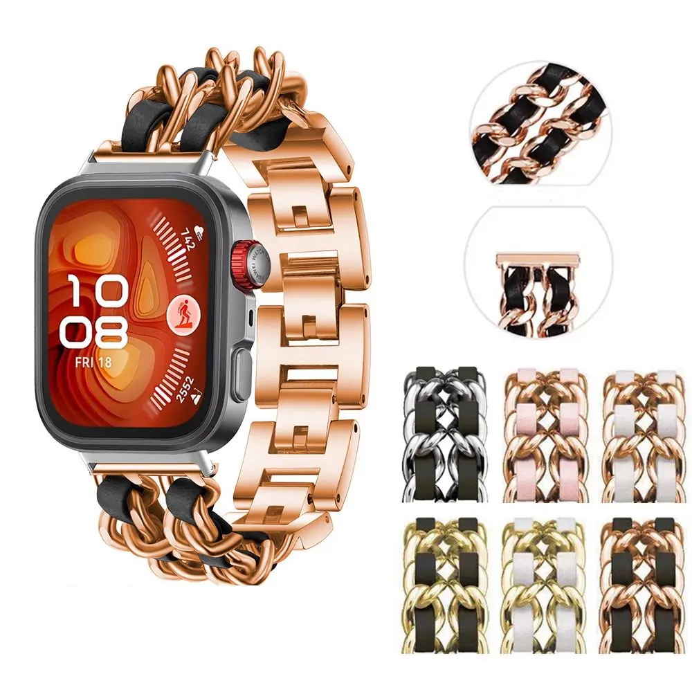 

Металлический модный кожаный ремешок с двойной цепочкой для часов Huawei Watch Fit1 Fit Se New Fit2 Fit3 Fit4 Fit 4 Pro