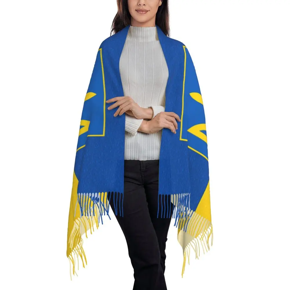 Ukraine Flag Ukrainian Tryzub Tassel Scarf Women Soft Patriotic Shawls Wraps Lady Winter Scarves