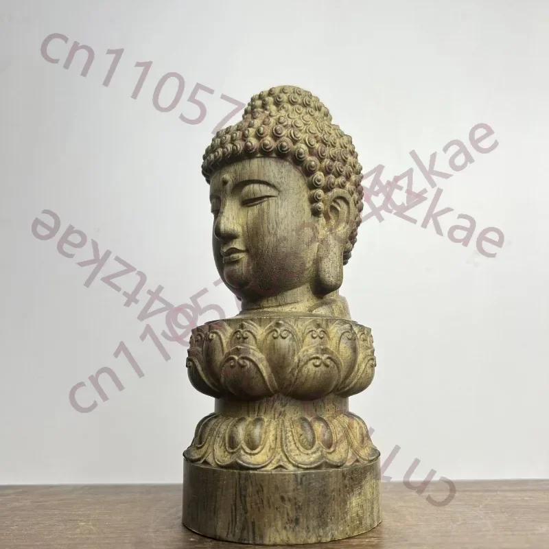 Hand-Carved Agarwood Buddha Head Statue - 6.3