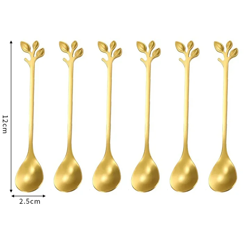 1Pcs Leaves Coffee Spoons Creative Stainless Steel Dessert Ice Cream Scoop Coffee Tea Stirring Spoon Gold Silver Tableware Set