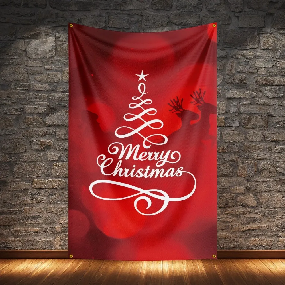 Merry Christmas Flag Polyester Digital Printing Holiday Banner Gifts