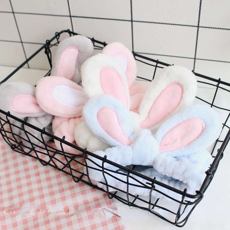 Facial Mask Hair Band Cute Rabbit Cartoon Animal Coral Fleece Baby Bands Girl Women Hair Bands Wash Face Hair Band 01