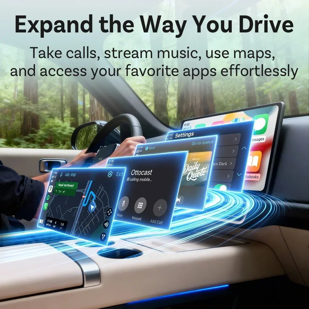 Ottocast Mini Dot 2 in 1 Wireless CarPlay &Android Auto Adapter, 5Ghz WiFi Type-C/USB Plug Play DongleFor Car With Wired CarPlay
