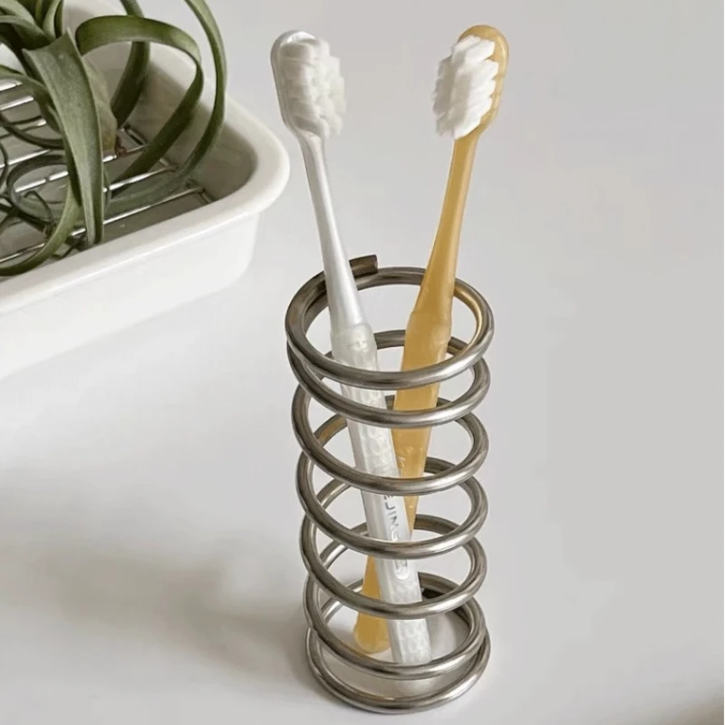 Creative Stainless Steel Metal Toothbrush Holder Rack Bathroom Toothware Toothpaste Makeup Brush Storage Decoration Storage Rack