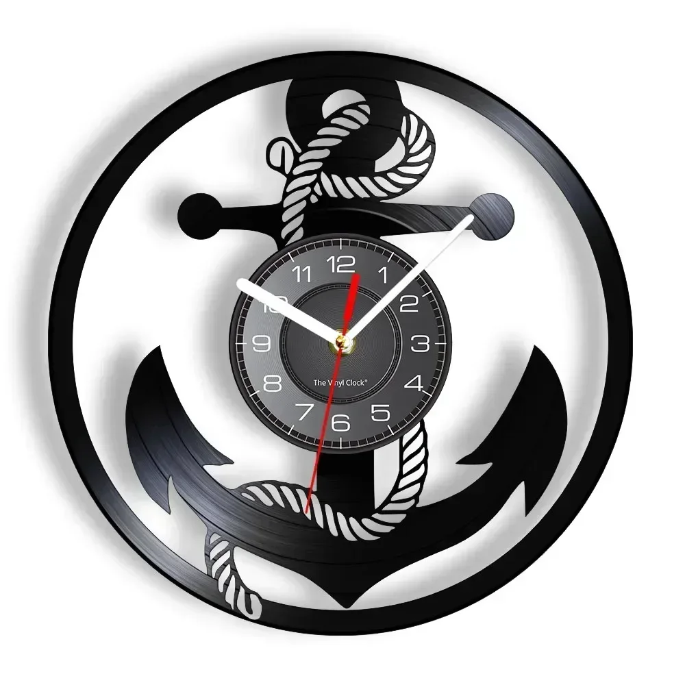 Boat Anchor & Hemp Rope 3D Wall Clock Made of Real Vinyl Record Sailing Ship Kelleg Retro Art Timepiece Gift To Captain & Sailor
