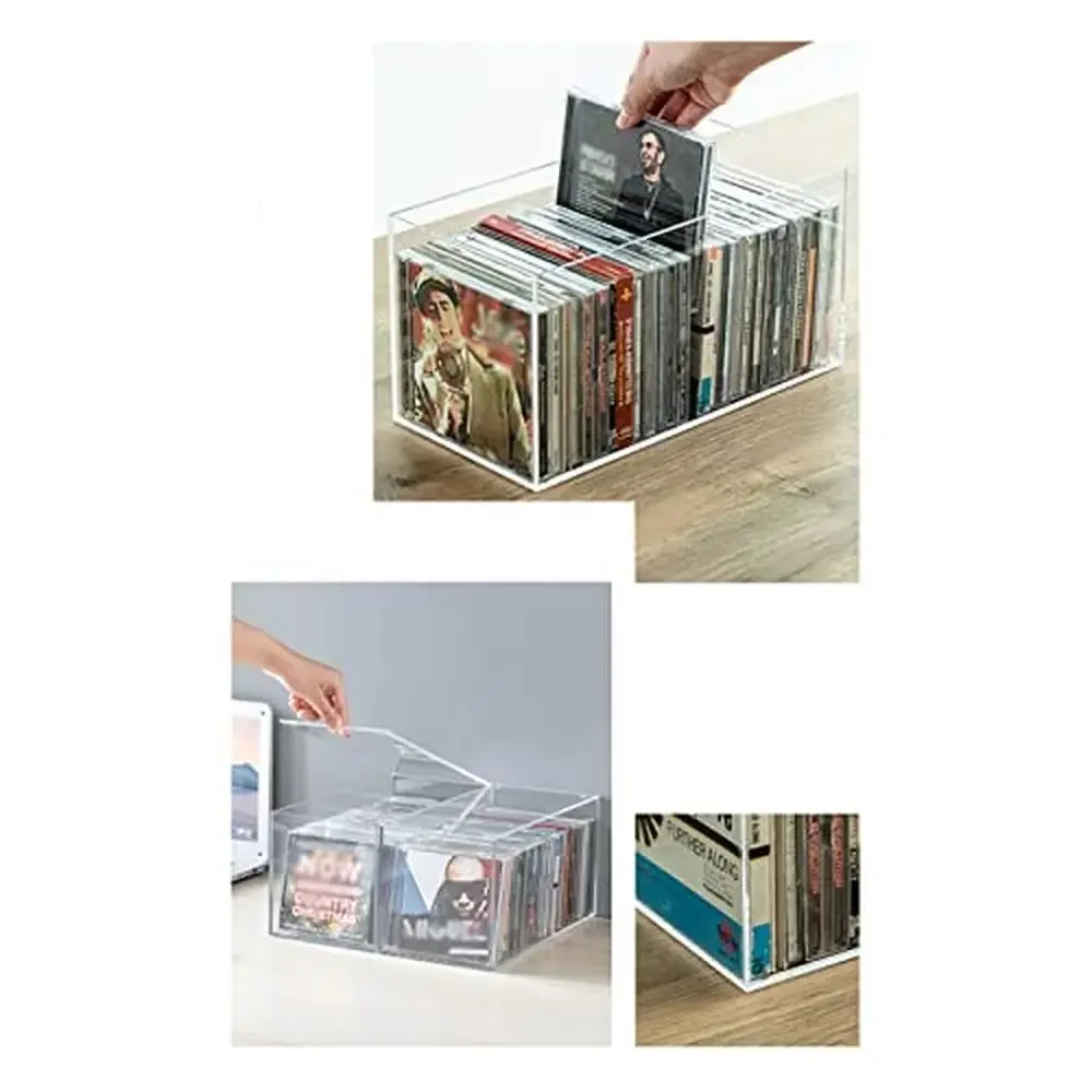 Caja de almacenamiento acrílica para CD y DVD, organizador de álbumes, estante de disco para el hogar, soporte de estante de medios, caja de clasificación, estante de unidad de acabado apilable