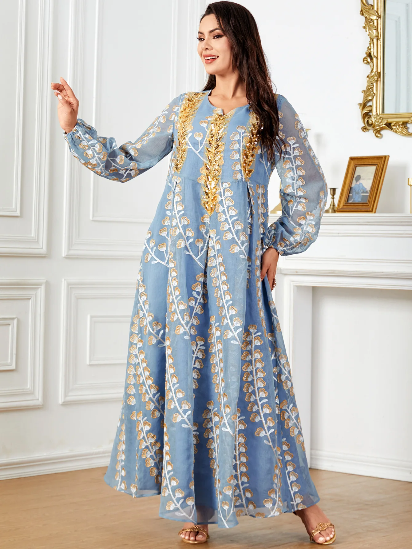 Sequin Embroidery Abayas for Women Muslim Maxi Dress Dubai Kaftan Eid Djellaba Islam Jalabiya Vestidos Ramadan Caftan Abaya Robe