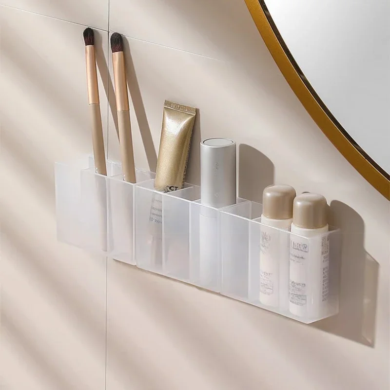 Mini Storage Box 3-Grid Plastic Makeup Brush Lipstick Storage Multi-Functional Desk Organizer for Home Kitchen Bathroom