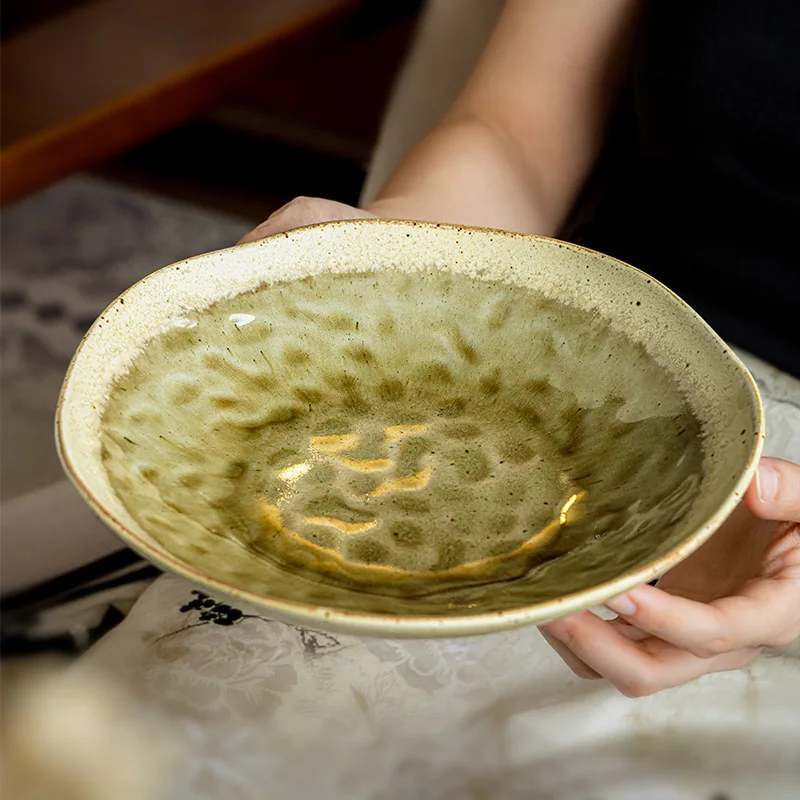

Ceramic Deep Plate Irregular Salad Dish Japanese Style Dinnerware Kiln Change Serving Plate