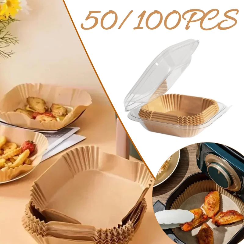 

50/100 шт., обновленная пергаментная бумага для фритюрницы, одноразовые квадратные антипригарные вкладыши для выпечки, подставка для тарелки для барбекю, кухонная антимасляная бумага
