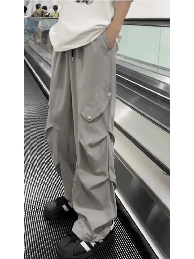 

Складные брюки-парашюты из ледяного шелка для мужчин, летние, тонкие, быстросохнущие, рабочая одежда, повседневные брюки, американский дизайн в стиле High Street