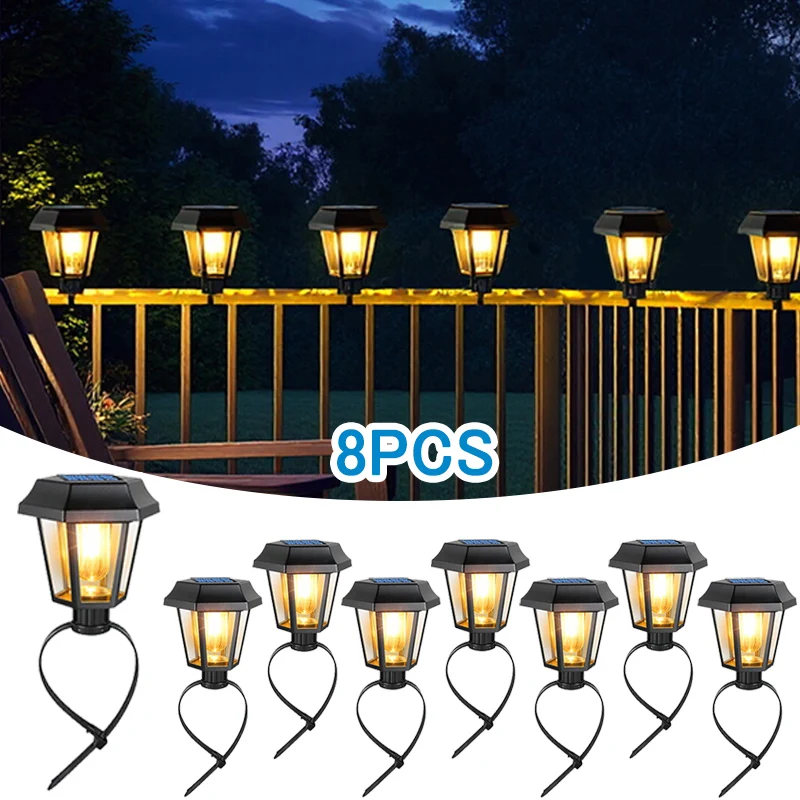 

8PCS Chain Link Fence Ssolar Lights Solar Hexagonal Strap Light Solar Lantern Pathway LightsTrampoline Lights for Garden