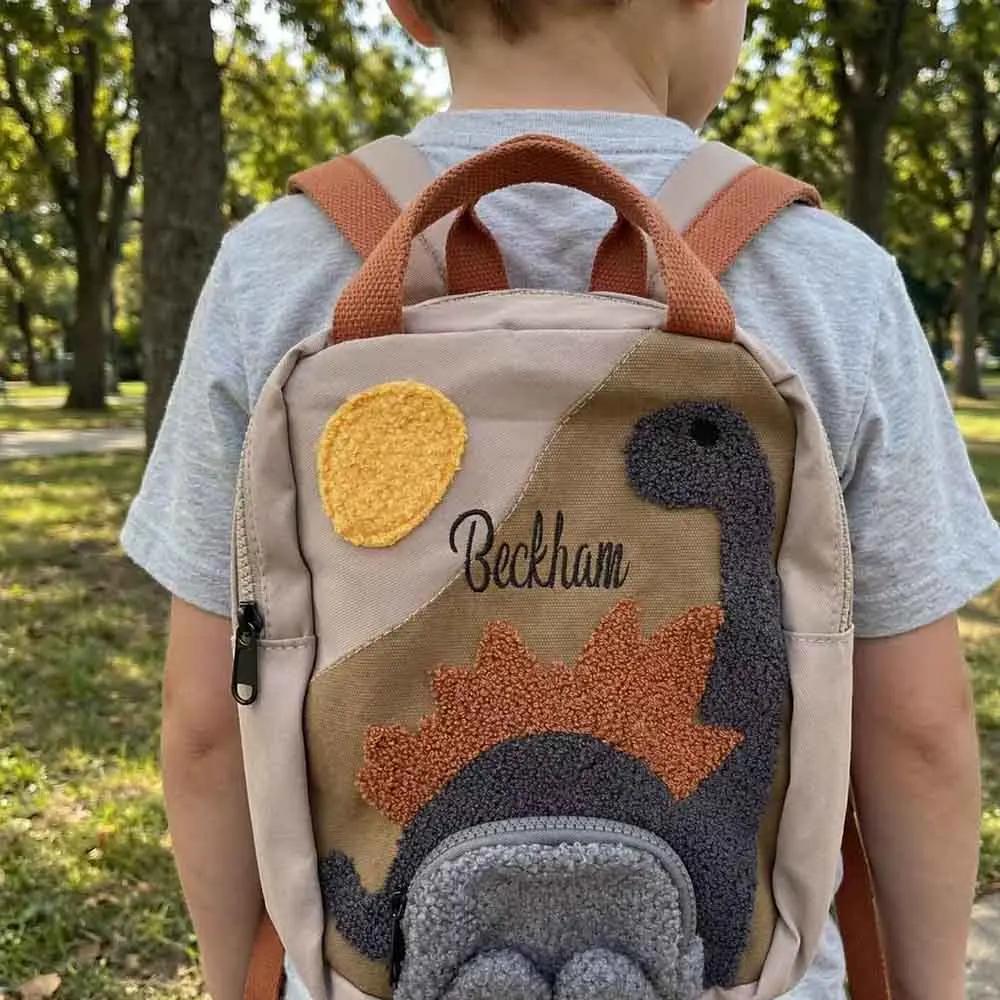 Custom embroidered dinosaur backpack, personalized name cartoon canvas kindergarten children's backpack, New Year Gift Package