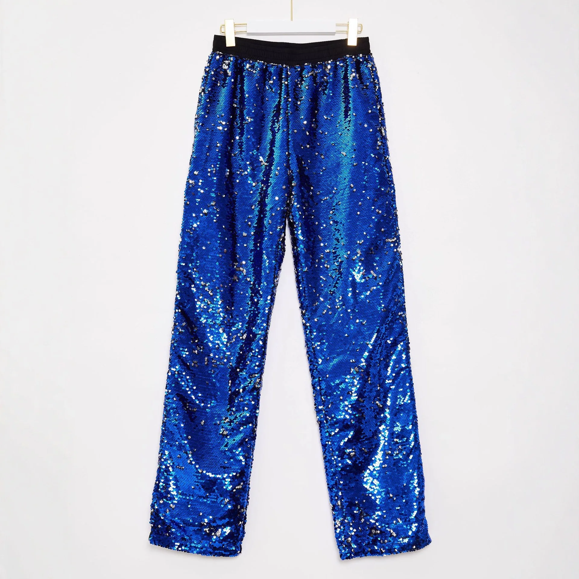 

New Men Flip Color Sequins Casual Pants Elastic Waist Fashion Shiny Street Style Beaded Trousers Stage Party Performance Pants