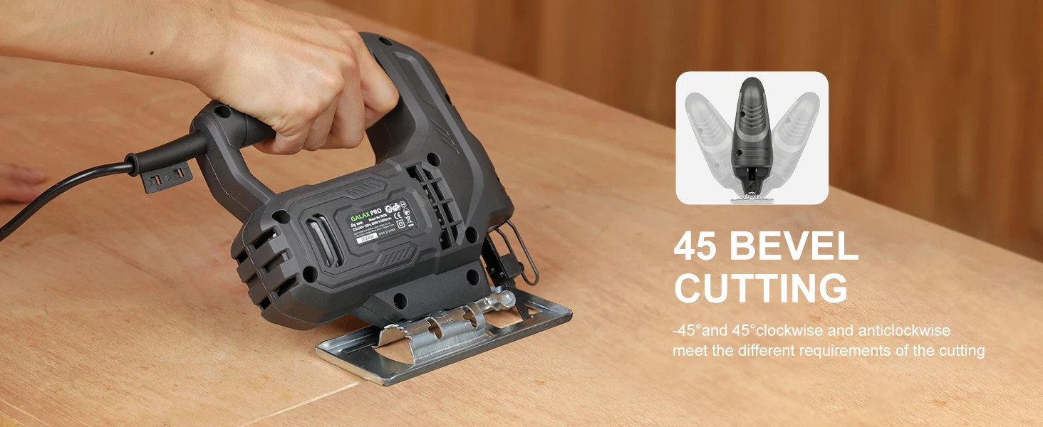 GALAX PRO Stichsäge 400W Leistungsstarker Motor Elektrische Säbelsäge 3000 U/min Einstellbar ±45° ° Abgeschrägter Schnitt für Tischler DIY Holzbearbeitung – Detail 4