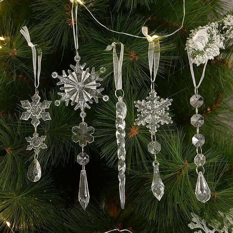 

5pcs Christmas Transparent Ice Cone Snowflake Pendant Simulated Ice Hanging Christmas Tree Decoration New Year Home Decoration