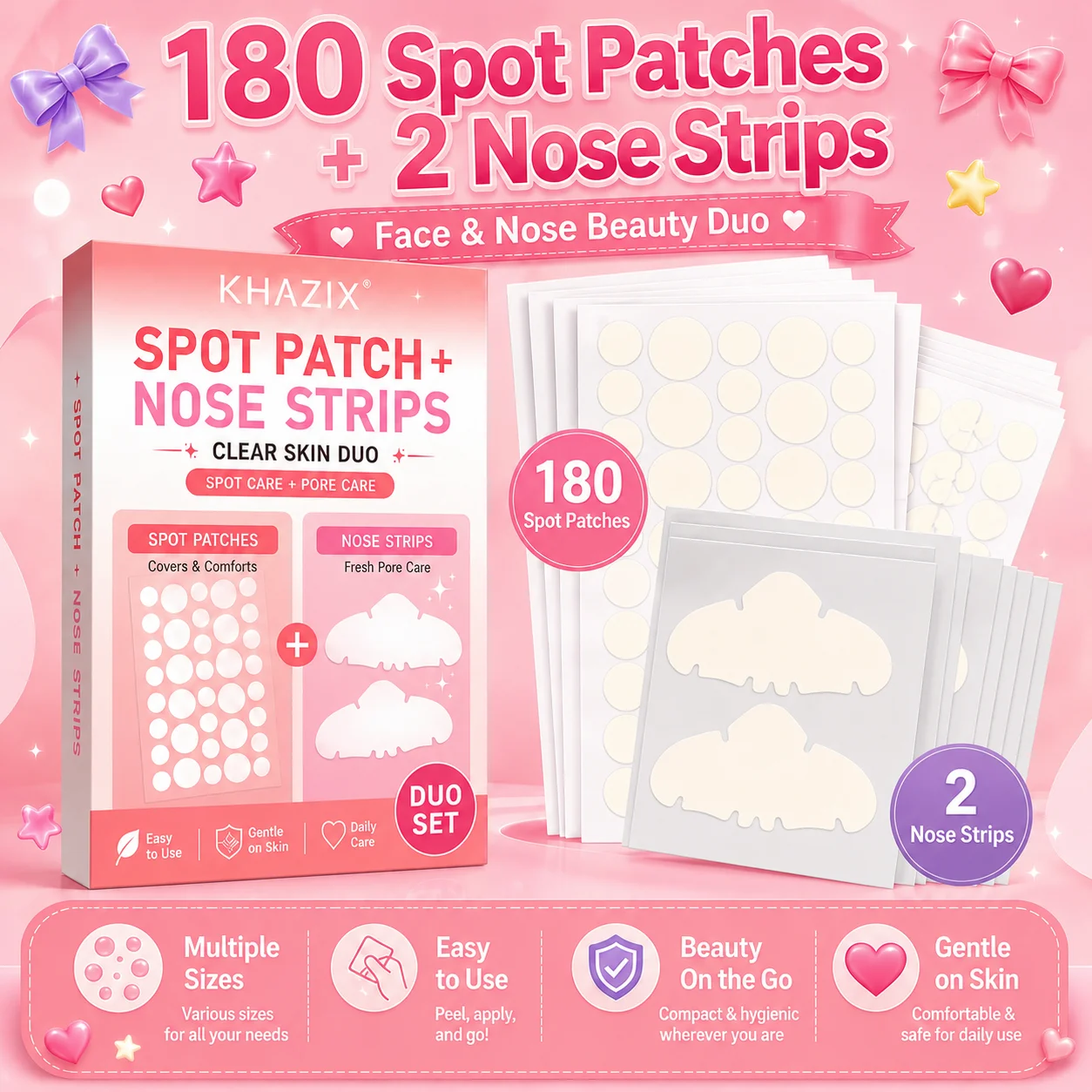 182PCS Hydrocolloid Acne Patches, Face & Nose Blemish Covers, Invisible Spot Stickers, Men & Women.