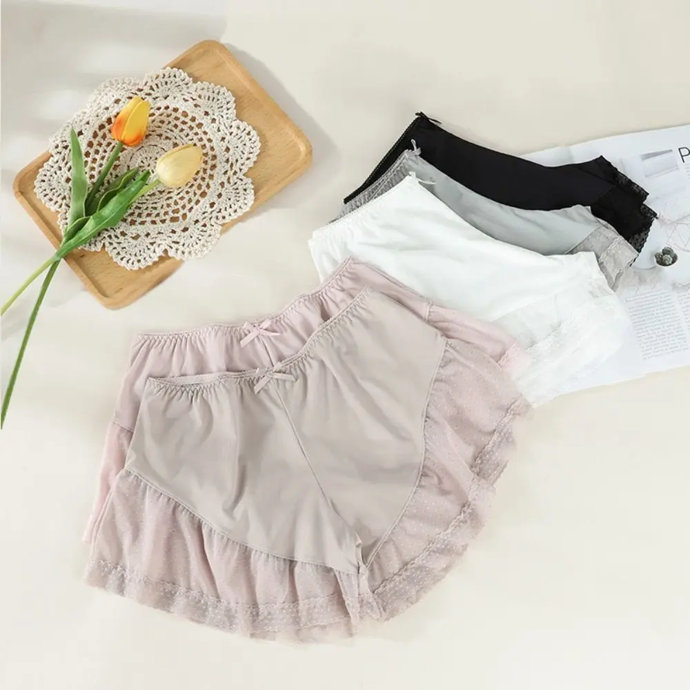 

Cool Ice Silk Safety Short Pants Loose Thin Pajamas Shorts Bowknot Mesh Seamless Shorts Sleep