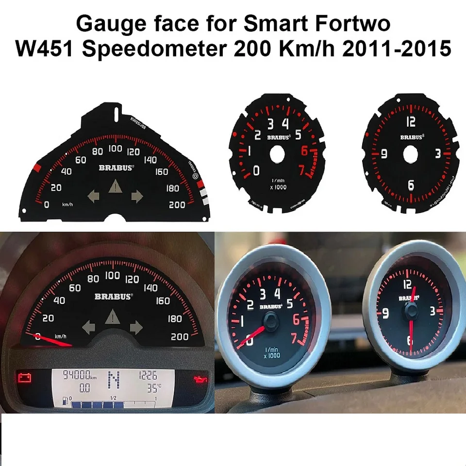 

Gauge Face for Smart Fortwo W451 Speedometer Tachometer and Clock 160 Km/h 200 Km/h