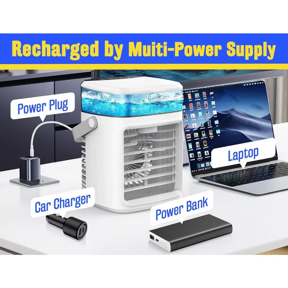 Portable Air Conditioners Fan, Rechargeable 4-IN-1 Evaporative Air Cooler Humidifier, 3-Speed Personal Mini Air Conditioner