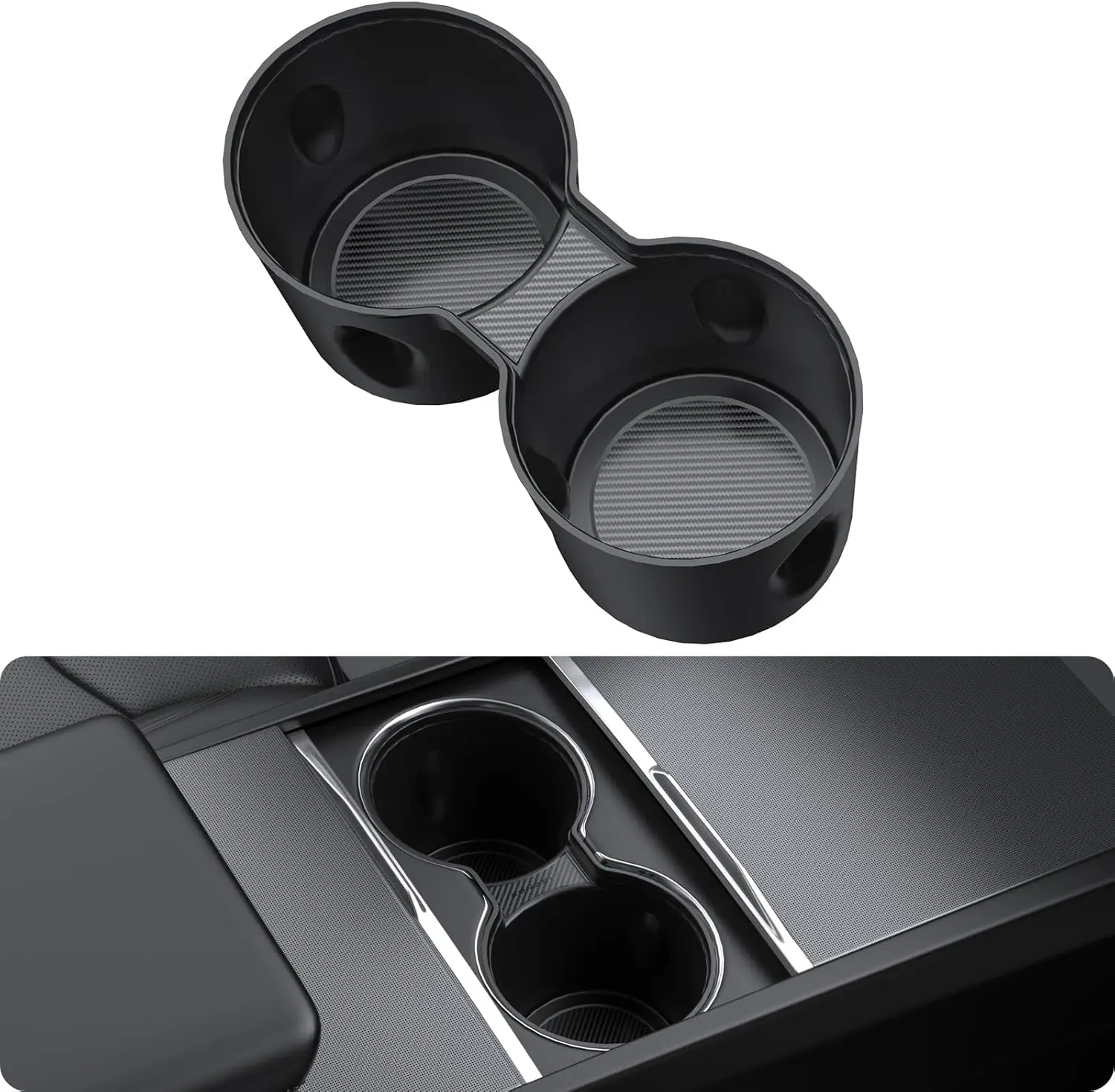 Upgrade Center Console Cup Holder Insert [Carbon Edition] [Fit Trenta Cups] for Tesla Model 3 Highland 2024 2025