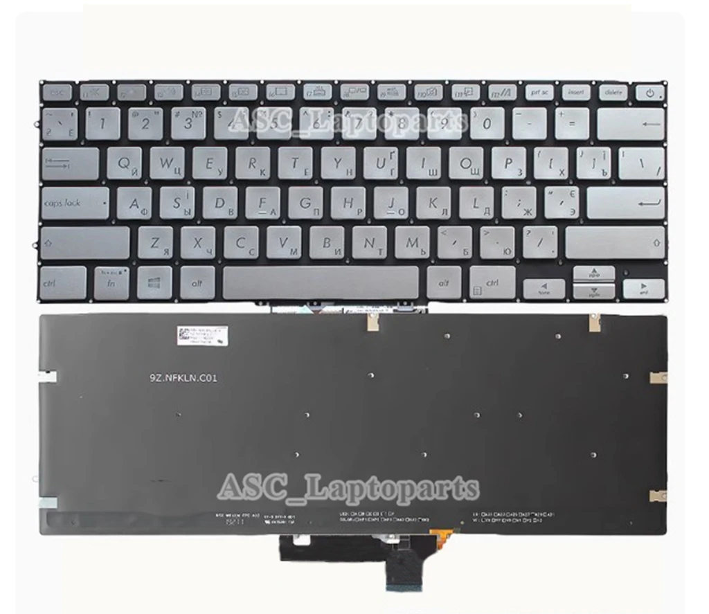 Новая русская и американская клавиатура UKR для Asus ZenBook K431 UX431FA/DA/FN X431FA U4500 U4500F UM431 S4500, серебристая, без подсветки